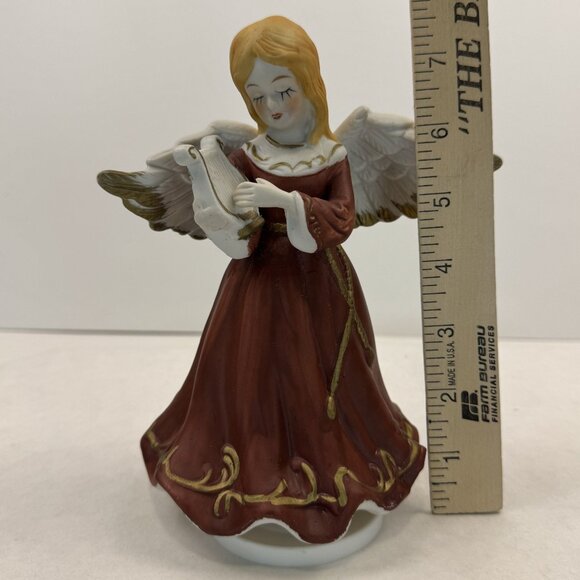 Vintage Bisque Angel Musical Figurine 7" Harp Taiwan Hark The Herald Angels Sing - Picture 8 of 16